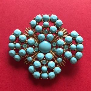 Vintage Aqua and Aqua Rhinestone Brooch